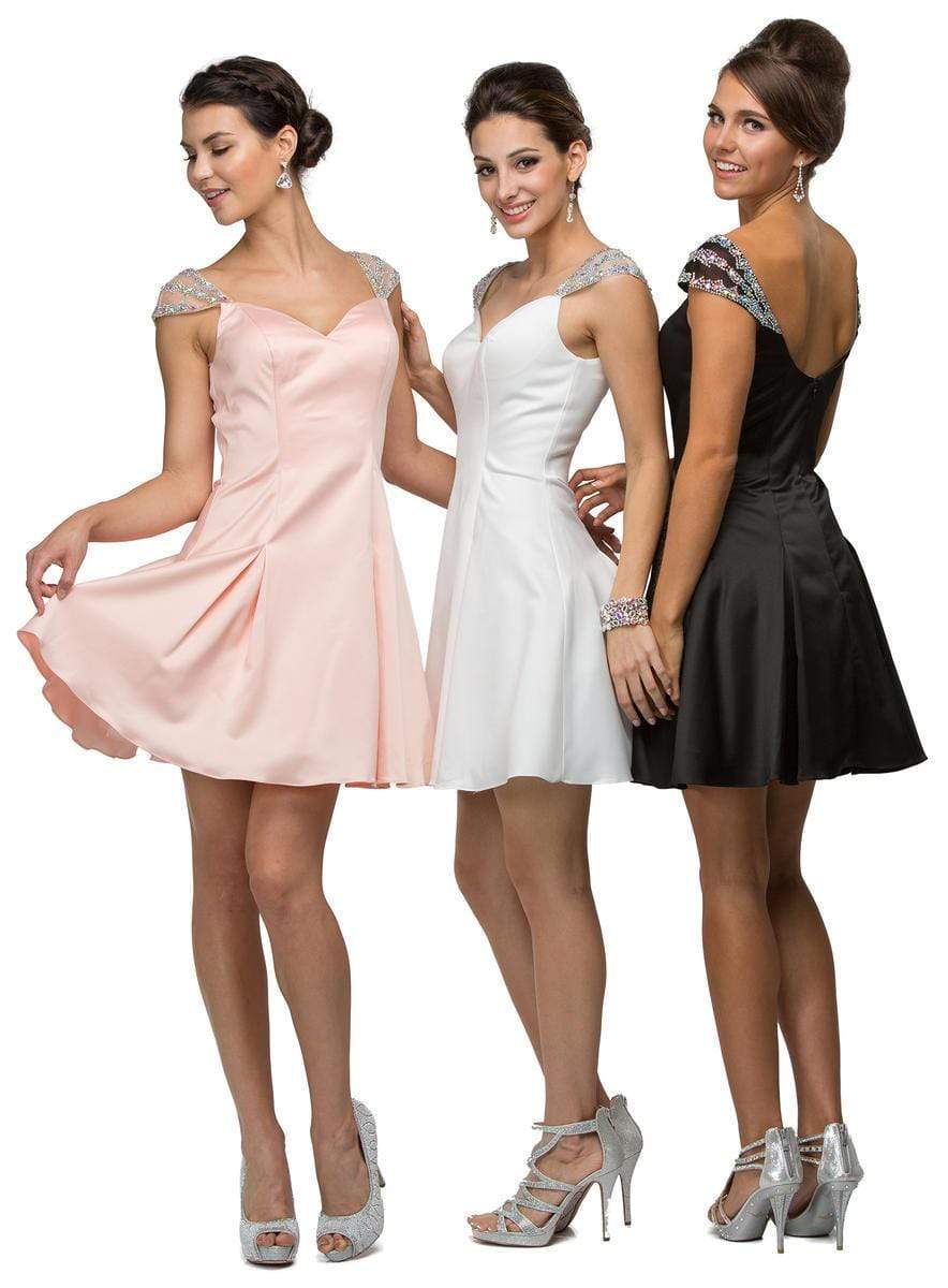 Dancing Queen - 9476 Jeweled Cap Sleeve Sweetheart Satin Cocktail Dress Cocktail Dresses