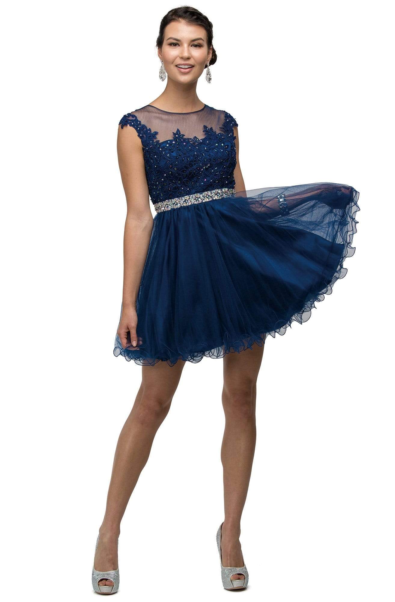 Dancing Queen - 9489 Lace Applique A-line Cocktail Dress Homecoming Dresses XS / Navy