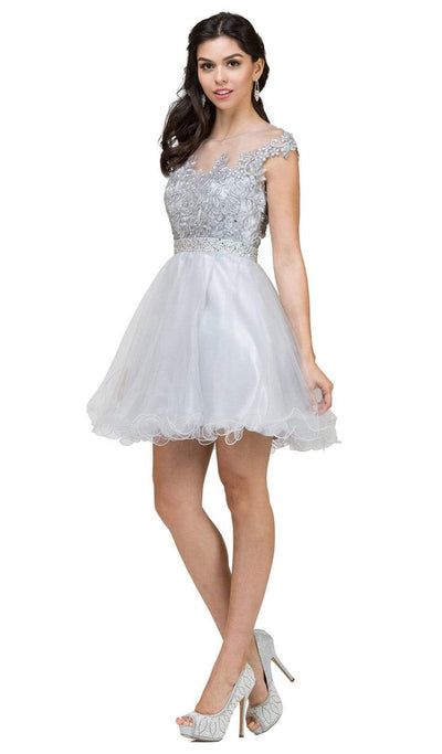 Dancing Queen - 9489 Lace Applique A-line Cocktail Dress Homecoming Dresses XS / Silver