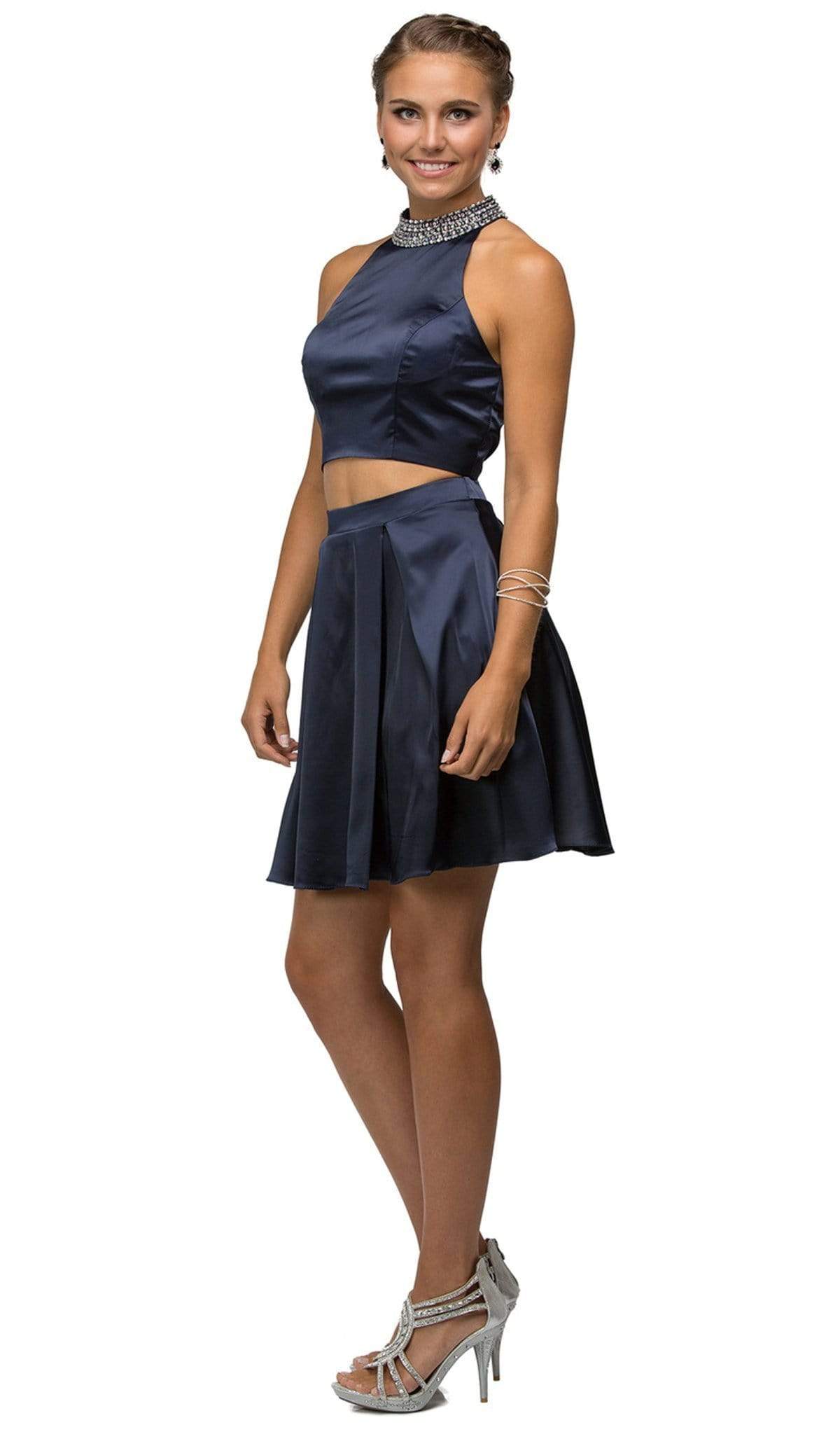 Dancing Queen - 9495 Embellished Collar Two-Piece Homecoming Dress Homecoming Dresses XS / Navy