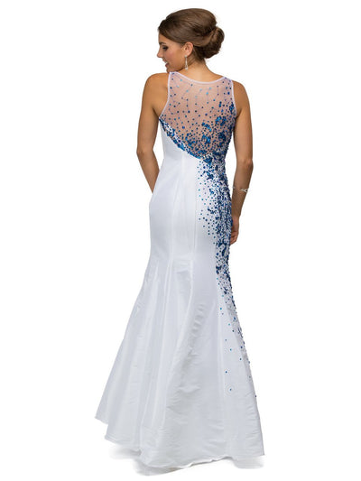 Dancing Queen 9501 Long Mermaid Style Dress with Sequin Accents CCSALE S / White/Royal Blue