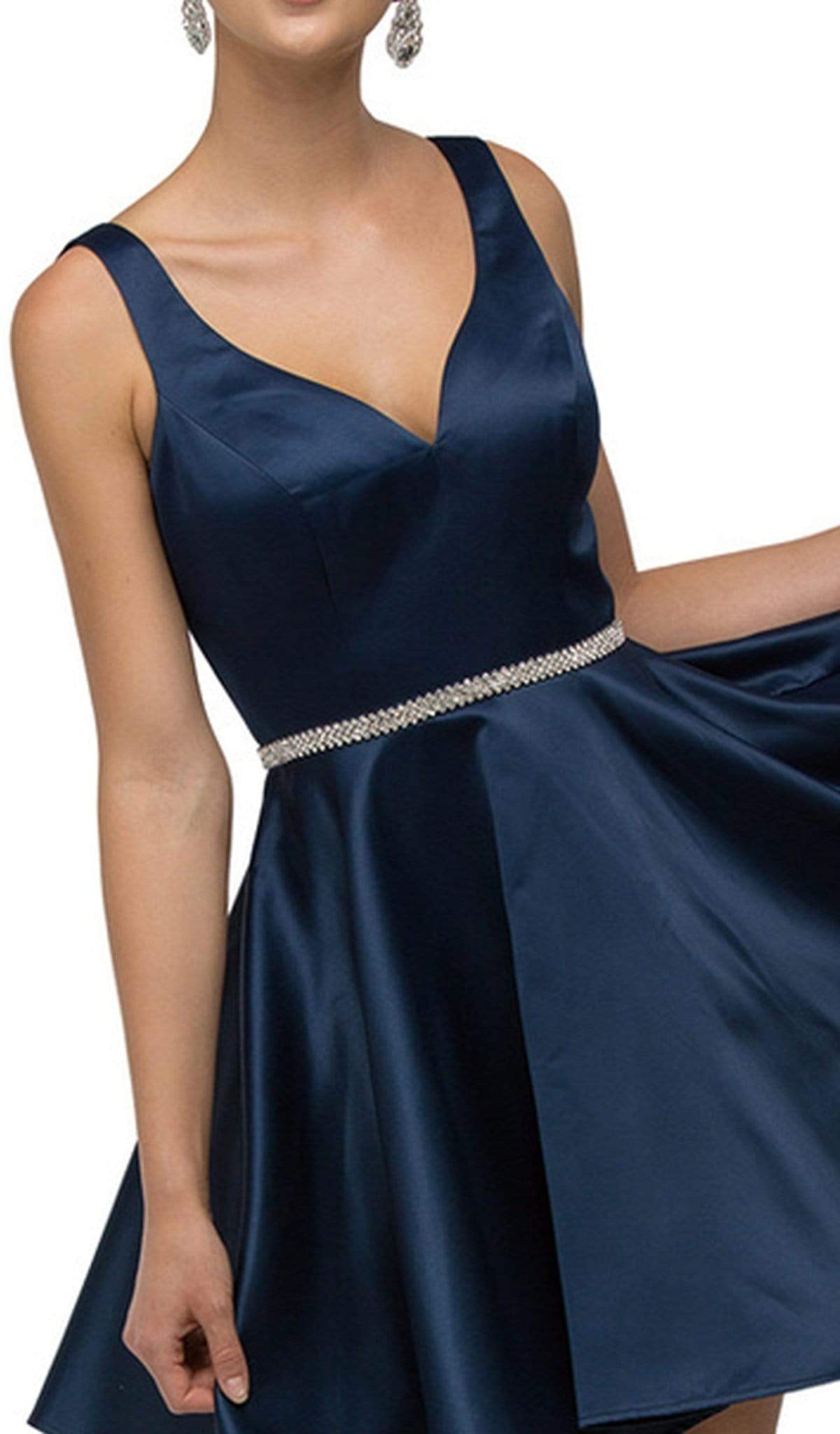 Dancing Queen - 9504 Sleeveless Sweetheart Satin Bejeweled Cocktail Dress Cocktail Dresses