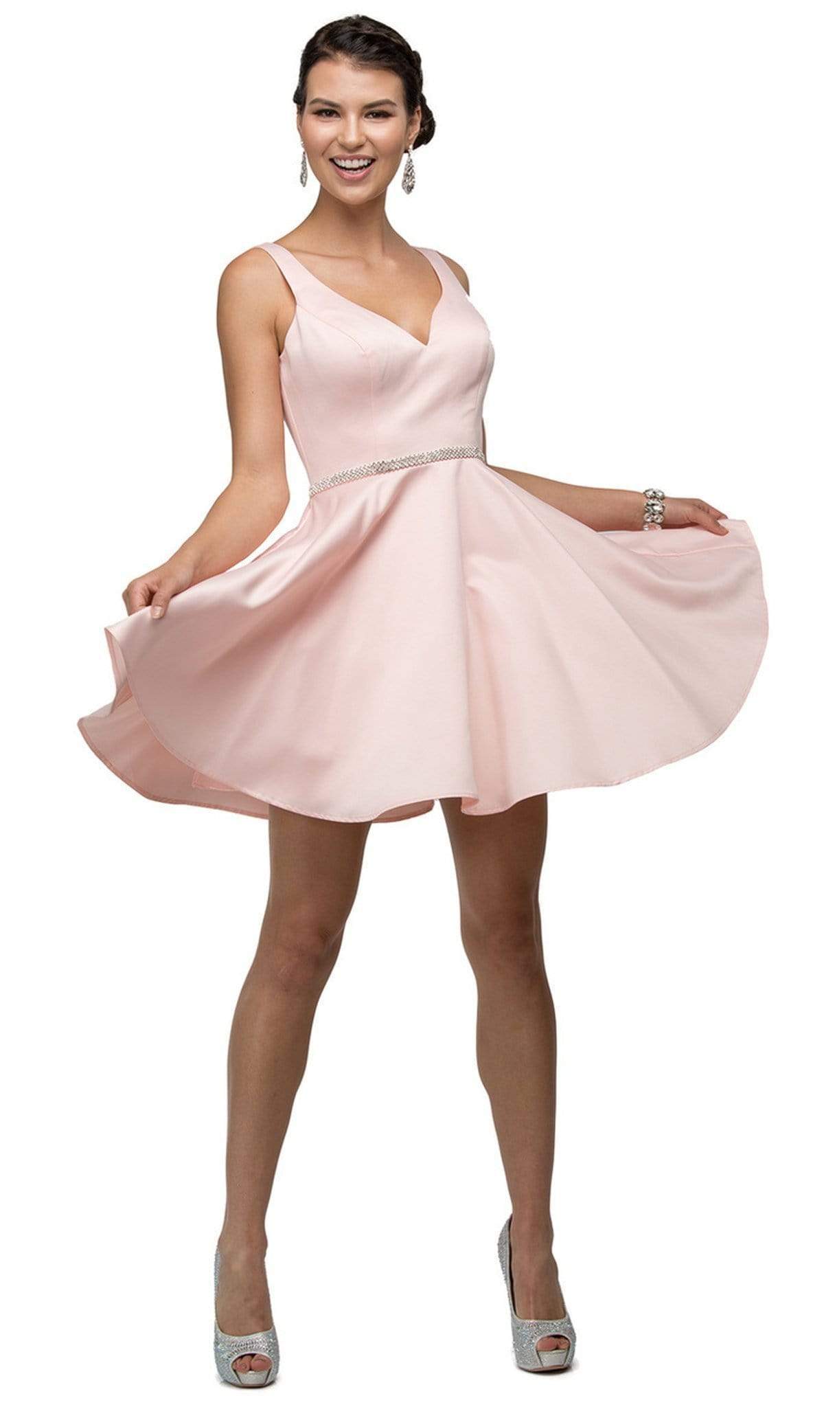 Dancing Queen - 9504 Sleeveless Sweetheart Satin Bejeweled Cocktail Dress Cocktail Dresses XS / Blush