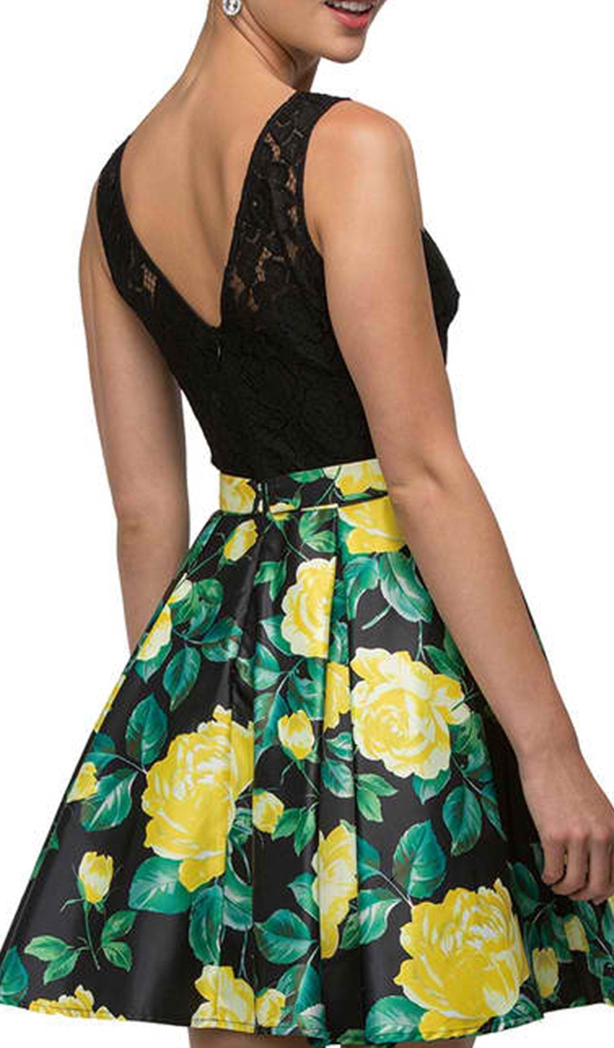 Dancing Queen - 9517 Floral Print Illusion A-Line Cocktail Dress Special Occasion Dress