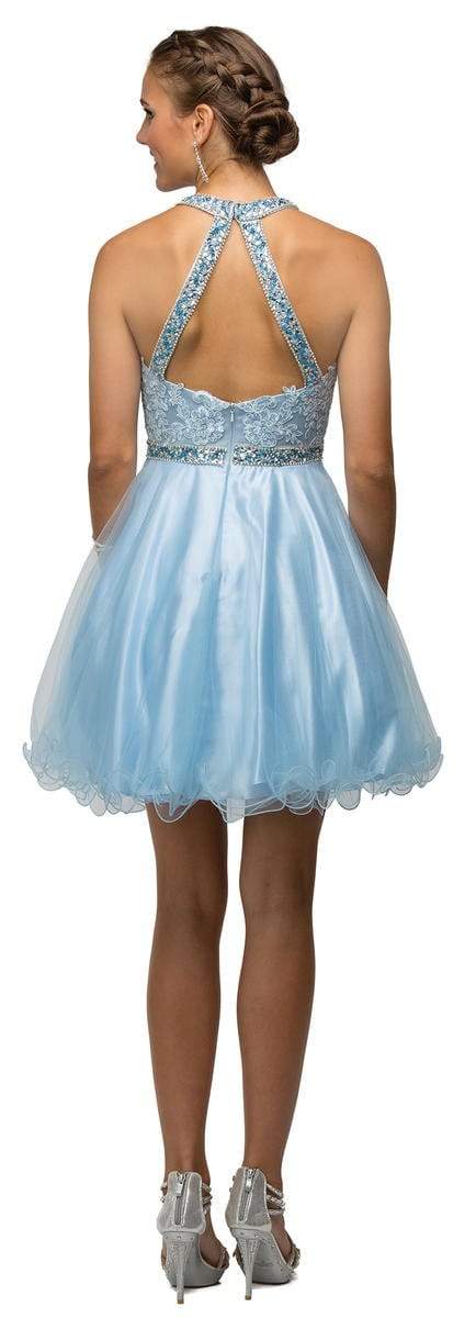 Dancing Queen - 9534 Bejeweled Collar Halter Lace A-Line Homecoming Dress Homecoming Dresses