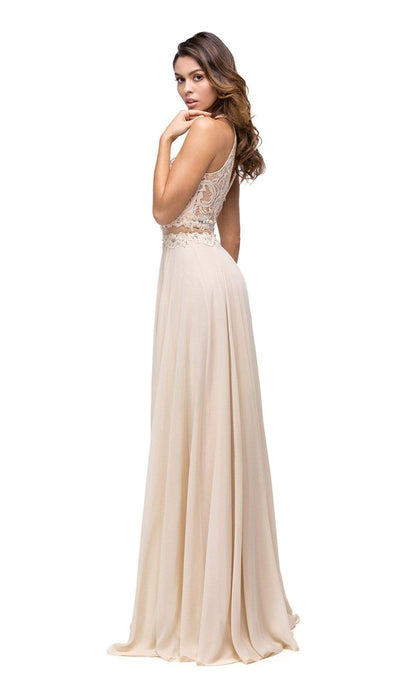 Dancing Queen - 9548 Jeweled Illusion Halter Chiffon Prom Dress Prom Dresses XS / Champagne