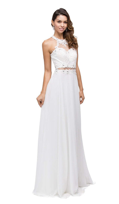 Dancing Queen - 9548 Jeweled Illusion Halter Chiffon Prom Dress Prom Dresses XS / Off White