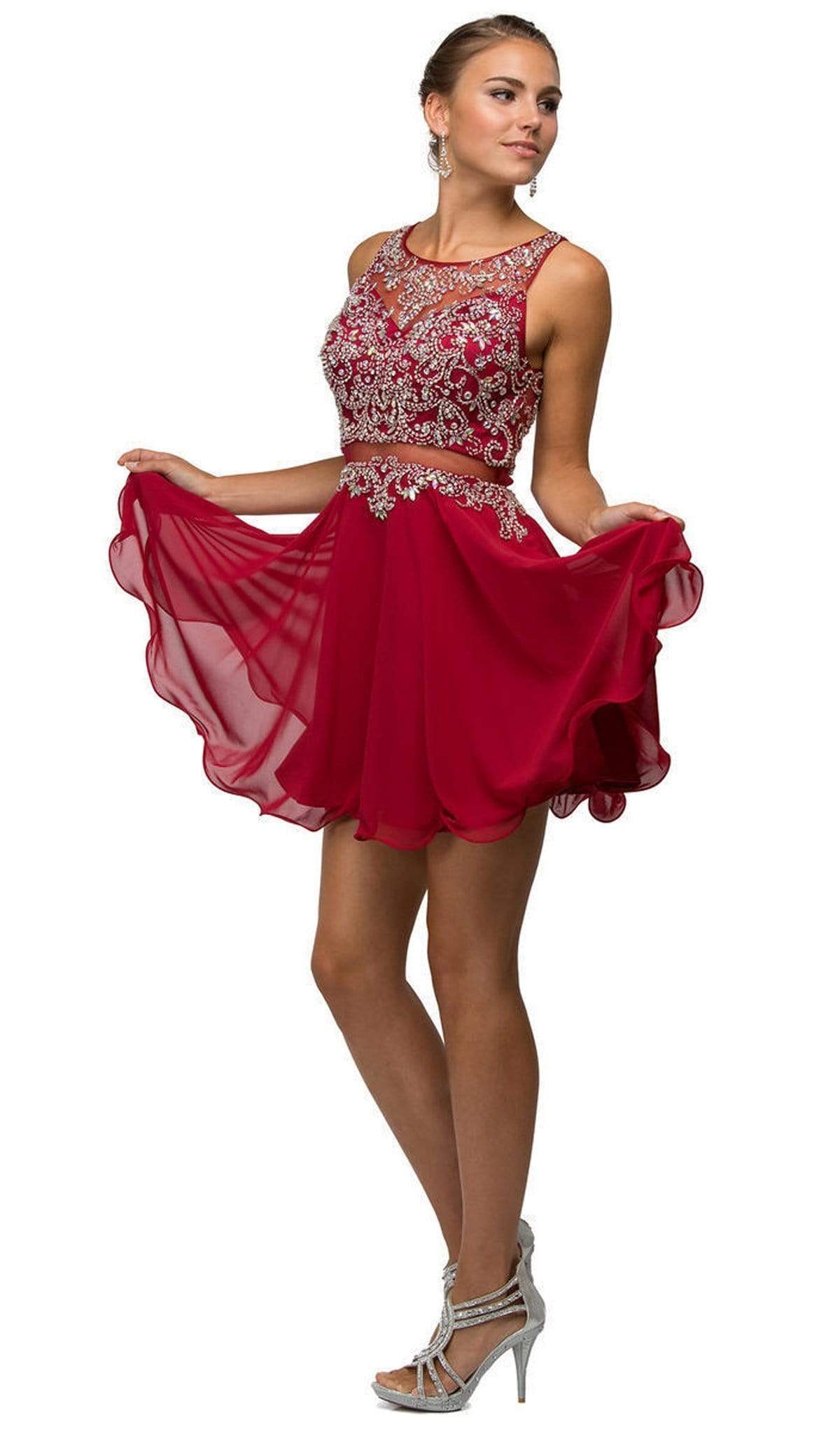 Dancing Queen - 9550 Mock Two-Piece A-Line Short Homecoming Dress Homecoming Dresses XS / Burgundy