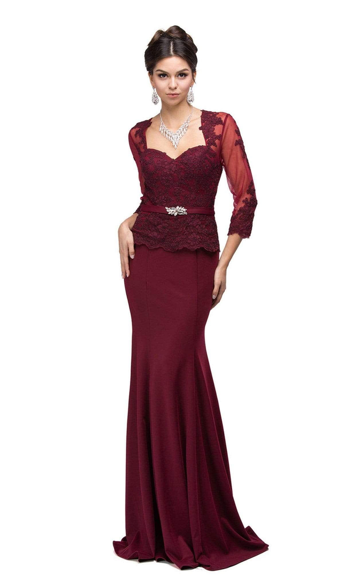 Dancing Queen - 9573 Sheer Sleeves Majestic Lacy Bodice Long Formal Dress Mother of the Bride Dresses