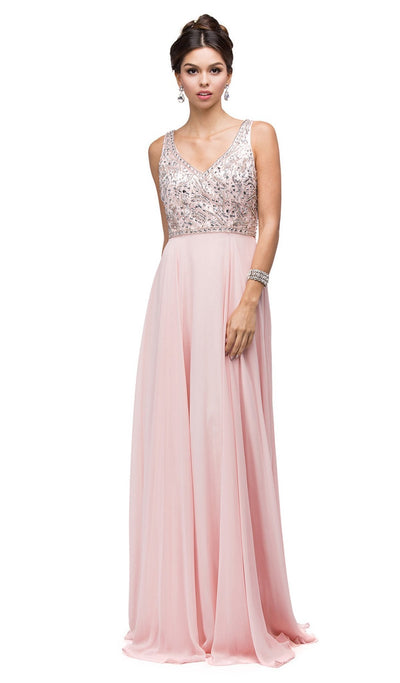 Dancing Queen - 9589 Beaded Bodice Chiffon A-line Prom Dress Prom Dresses XS / Blush