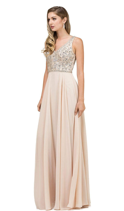 Dancing Queen - 9589 Beaded Bodice Chiffon A-line Prom Dress Prom Dresses XS / Champagne