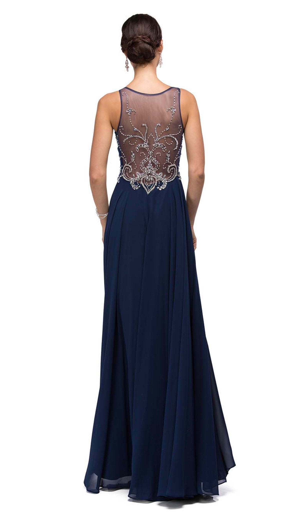 Dancing Queen - 9603 Long Lace Adorned Illusion A-Line Prom Dress Prom Dresses