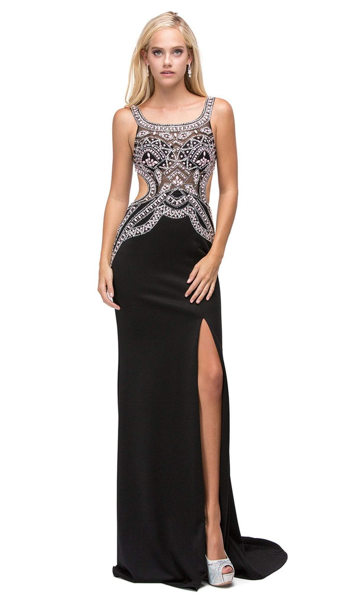 Dancing Queen - 9612 Stunning Long Scoop-Neck Prom Dress Special Occasion Dress XS / Black/Blush