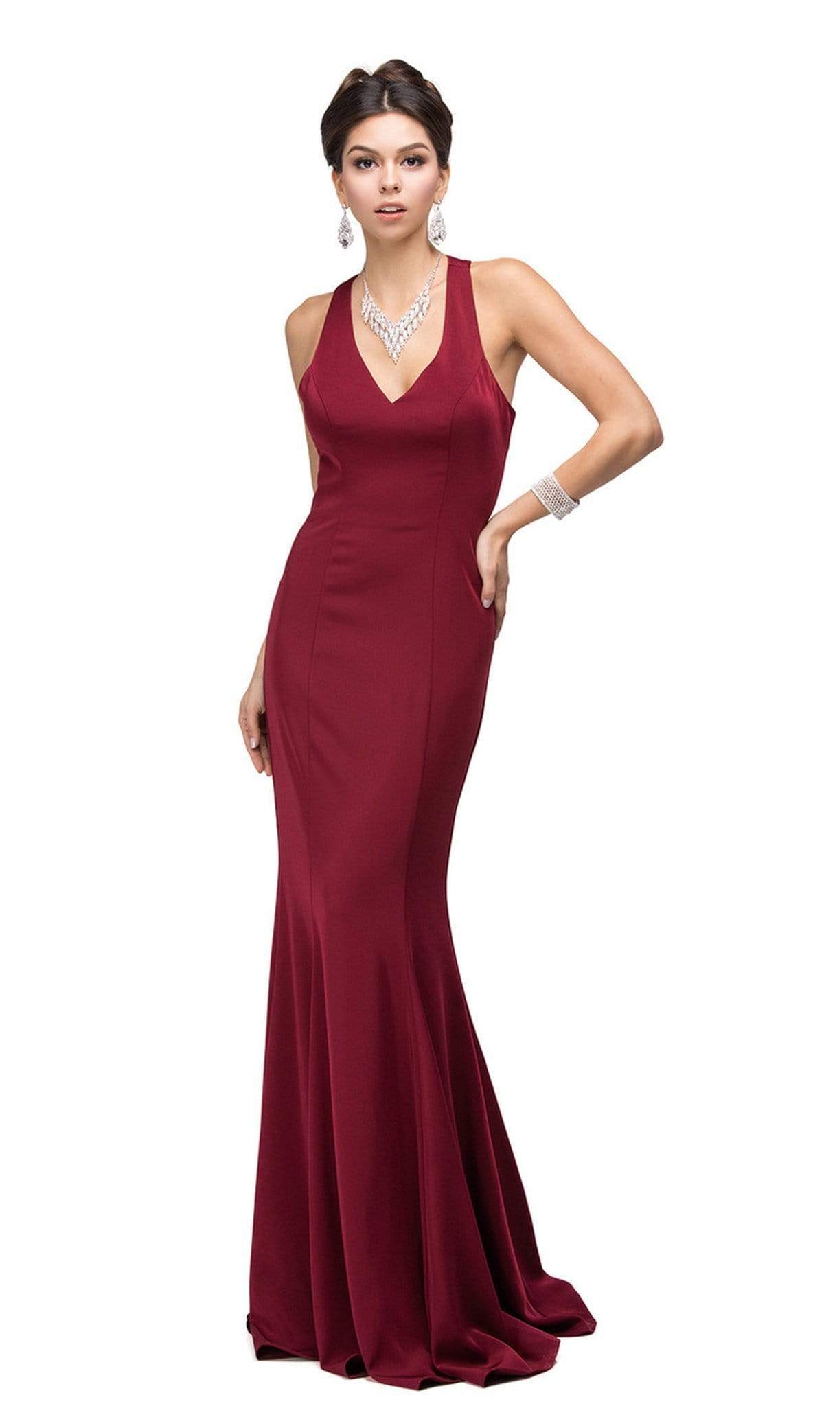 Dancing Queen - 9637 Magnificent V-Neck Racer Back Prom Dress Special Occasion Dress XS / Burgundy