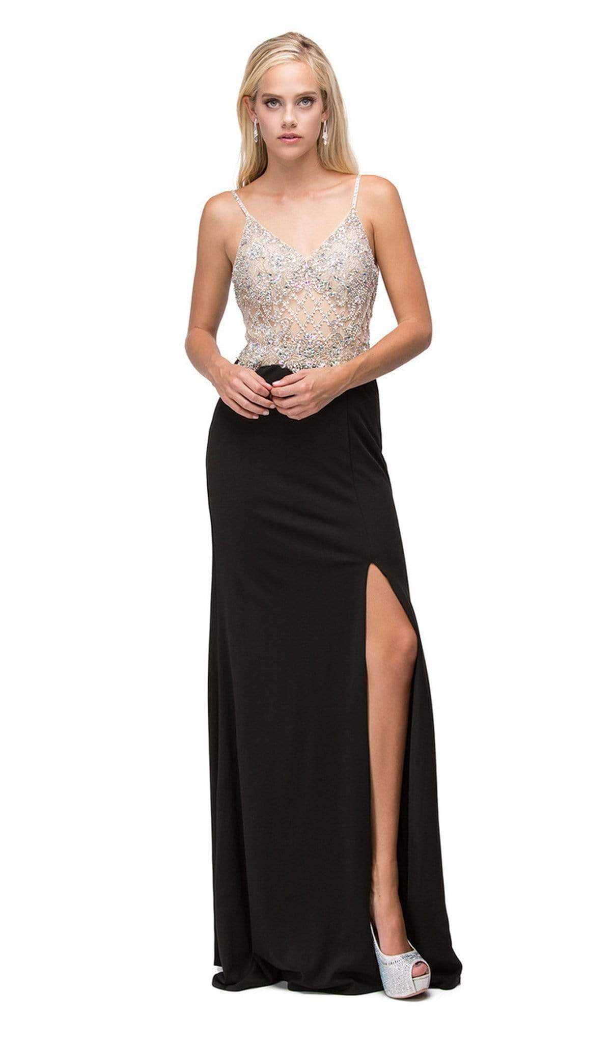 Dancing Queen - 9650 Sheer Jewel Embellished Bodice Evening Dress Special Occasion Dress XS / Black