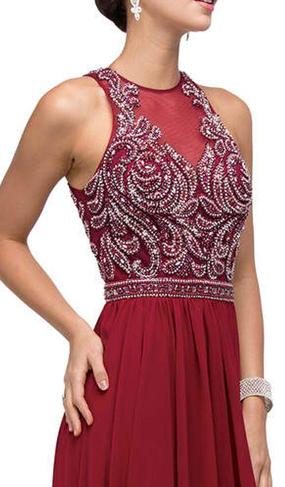 Dancing Queen - 9689 Jeweled High Illusion Long Chiffon A-Line Prom Dress Special Occasion Dress