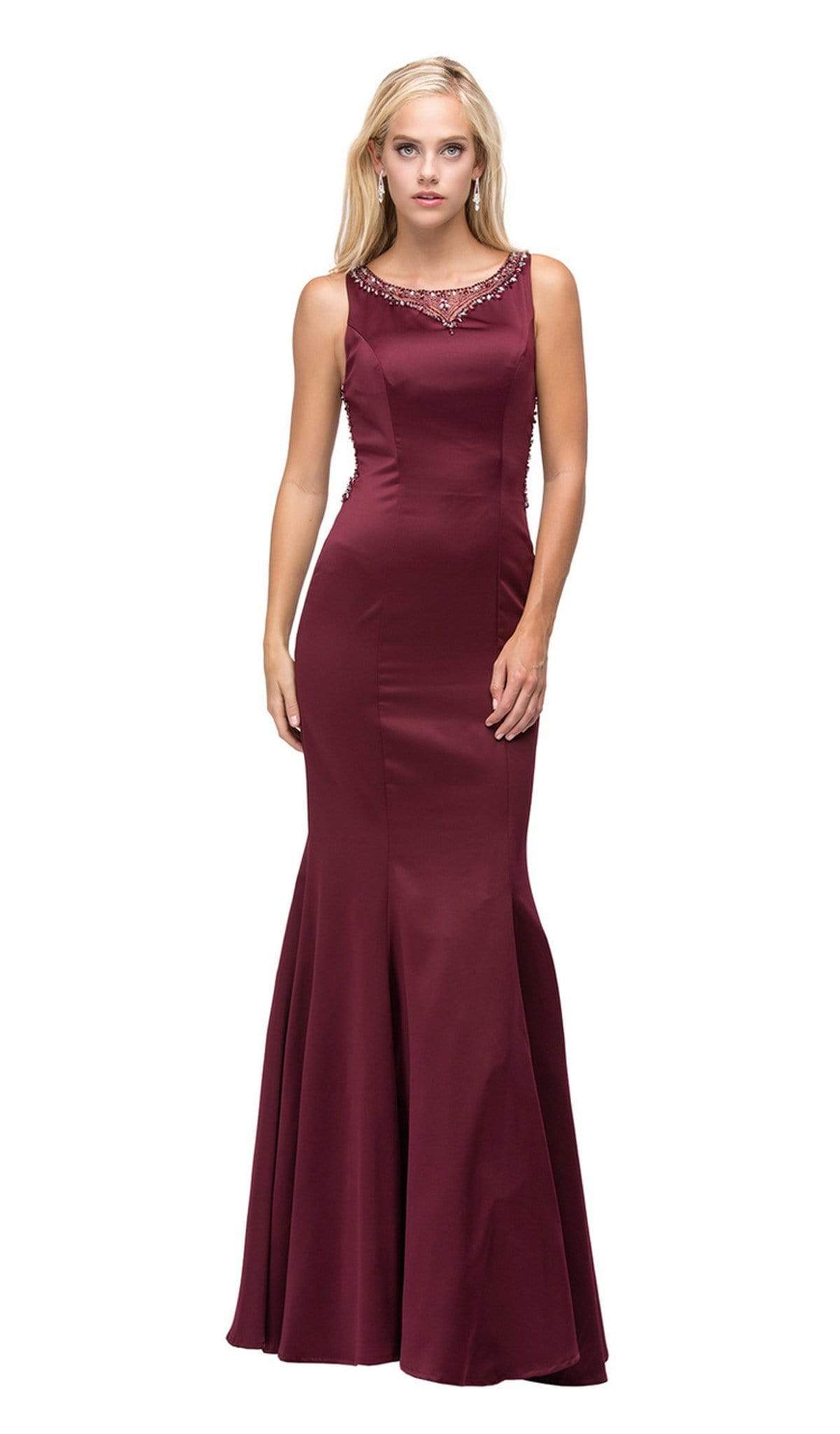 Dancing Queen - 9699 Glamour Embellished Sheer Back Long Mermaid Prom Dress Special Occasion Dress XS / Burgundy