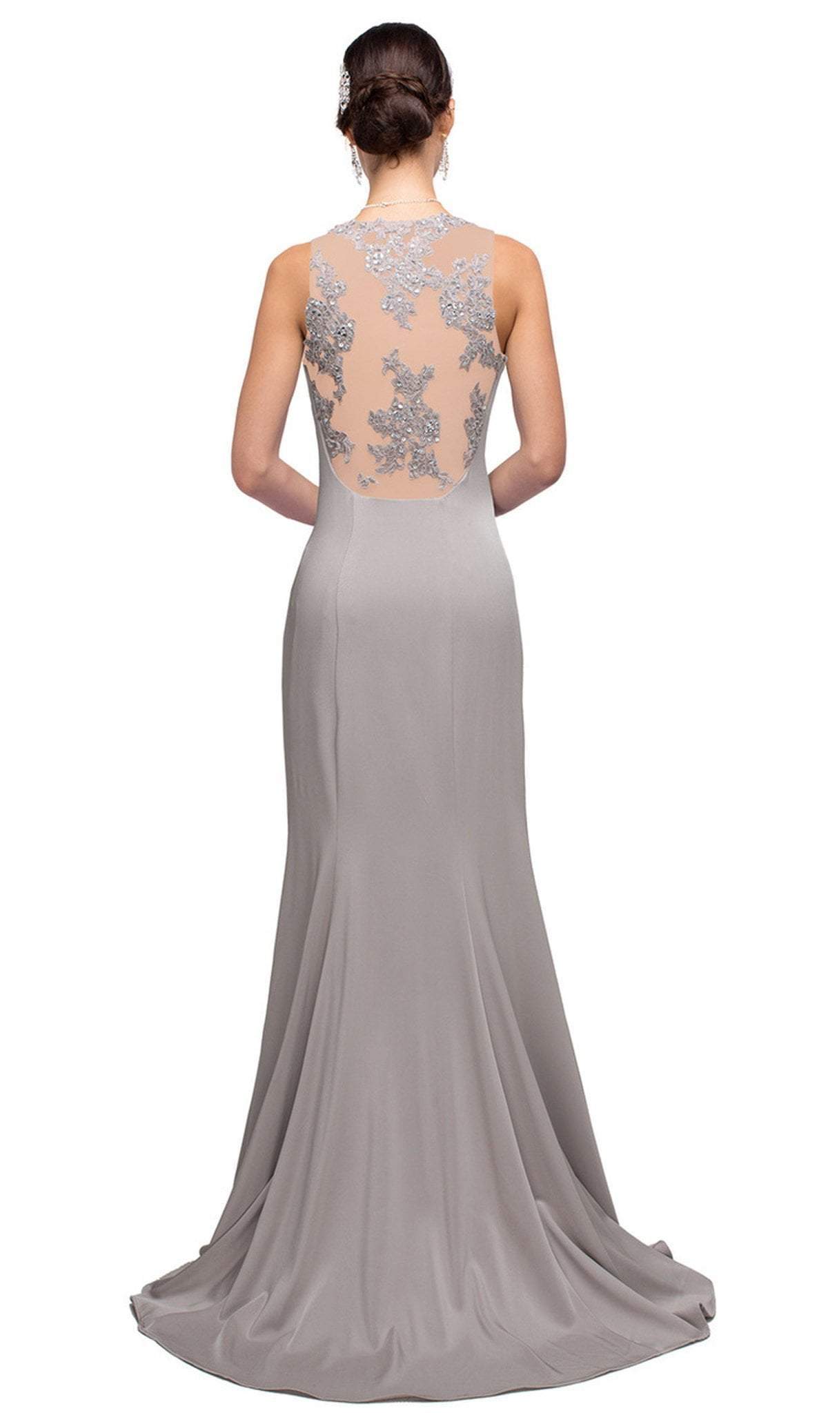 Dancing Queen - 9709 Sheer Lace Applique Back Long Prom Dress Special Occasion Dress
