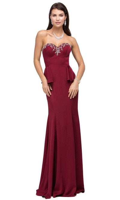 Dancing Queen - 9713 Strapless Sweetheart Prom Dress with Side Peplum Bridesmaid Dresses XS / Burgundy