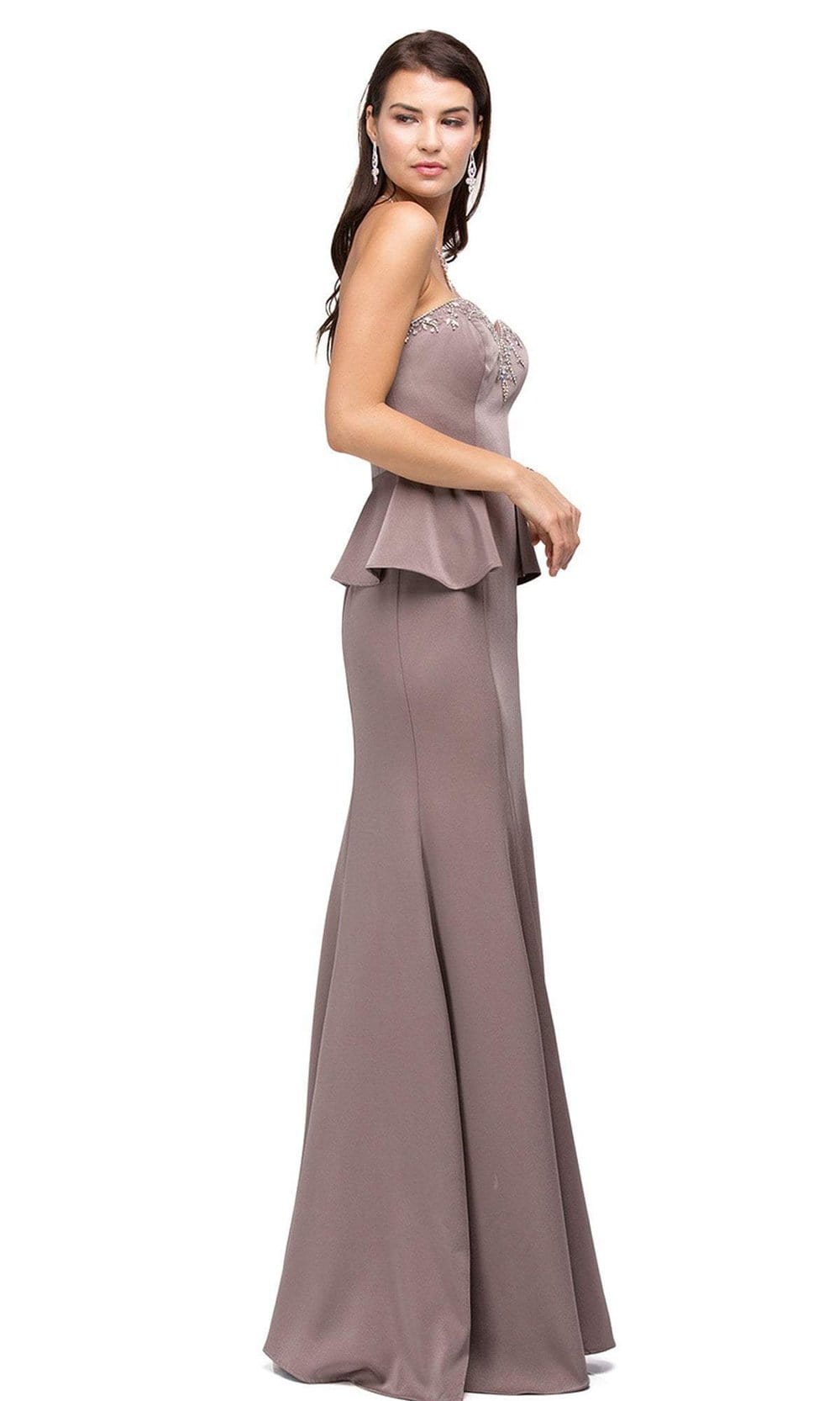 Dancing Queen - 9713 Strapless Sweetheart Prom Dress with Side Peplum Bridesmaid Dresses XS / Mocha