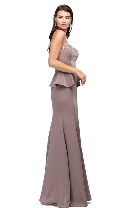 Dancing Queen - 9713 Strapless Sweetheart Prom Dress with Side Peplum Bridesmaid Dresses XS / Mocha