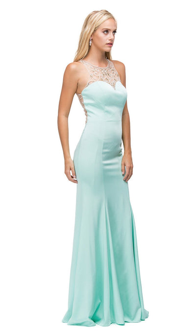 Dancing Queen - 9715 Adorned Sleeveless Illusion Jewel Jersey Prom Dress Special Occasion Dress XS / Mint