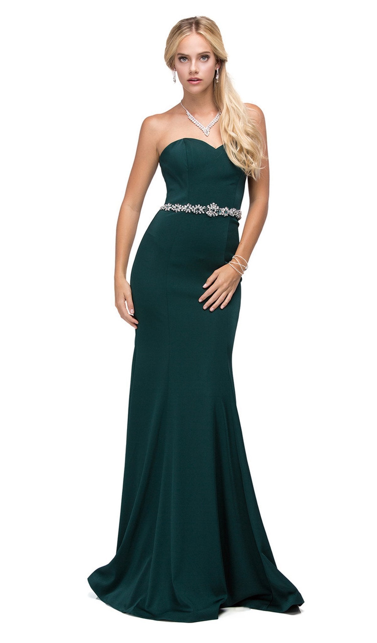 Dancing Queen - 9720 Strapless Sweetheart Beaded Jersey Prom Dress Special Occasion Dress XS / Hunter Green
