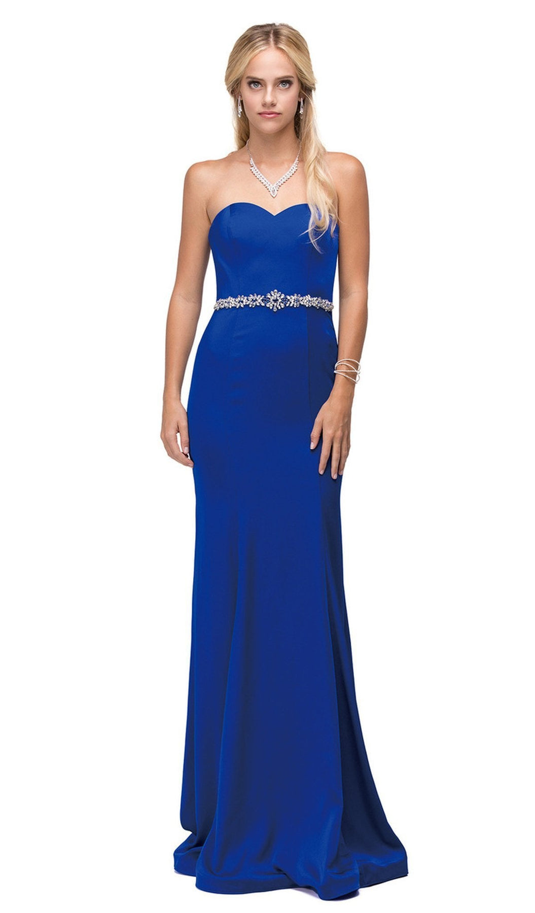 Dancing Queen - 9720 Strapless Sweetheart Beaded Jersey Prom Dress Special Occasion Dress XS / Royal Blue