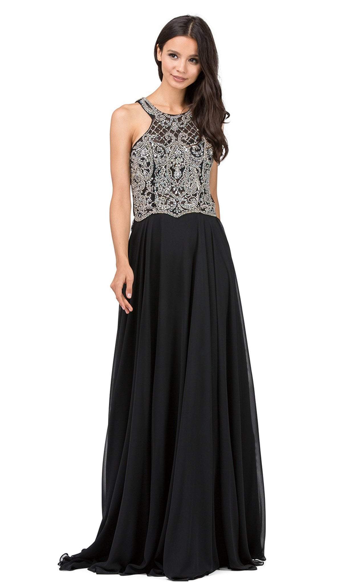 Dancing Queen - 9740 Bejeweled A-line Evening Dress Evening Dressses XS / Black