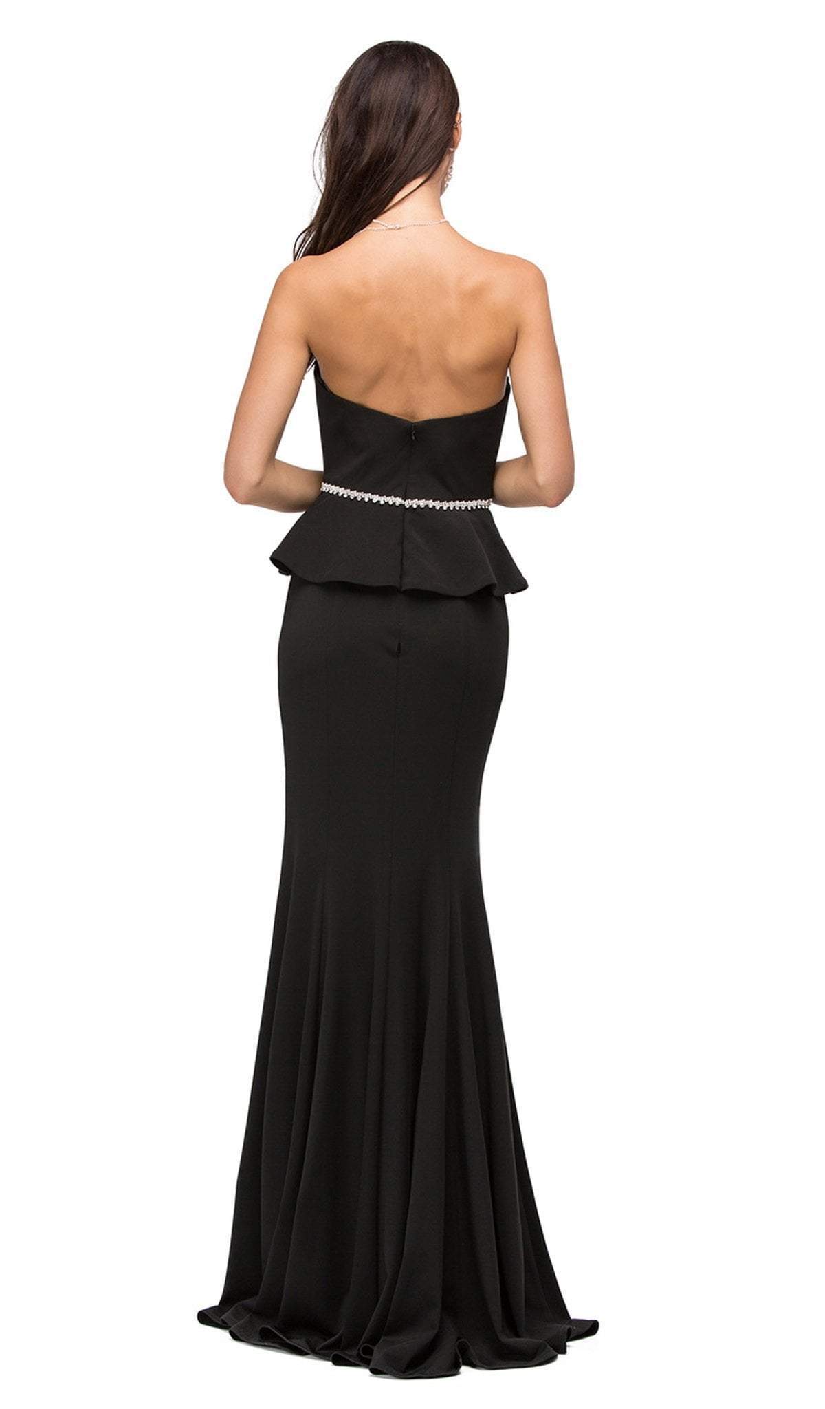 Dancing Queen - 9753 Removable Straps Embellished Peplum Evening Dress Special Occasion Dress M / Black