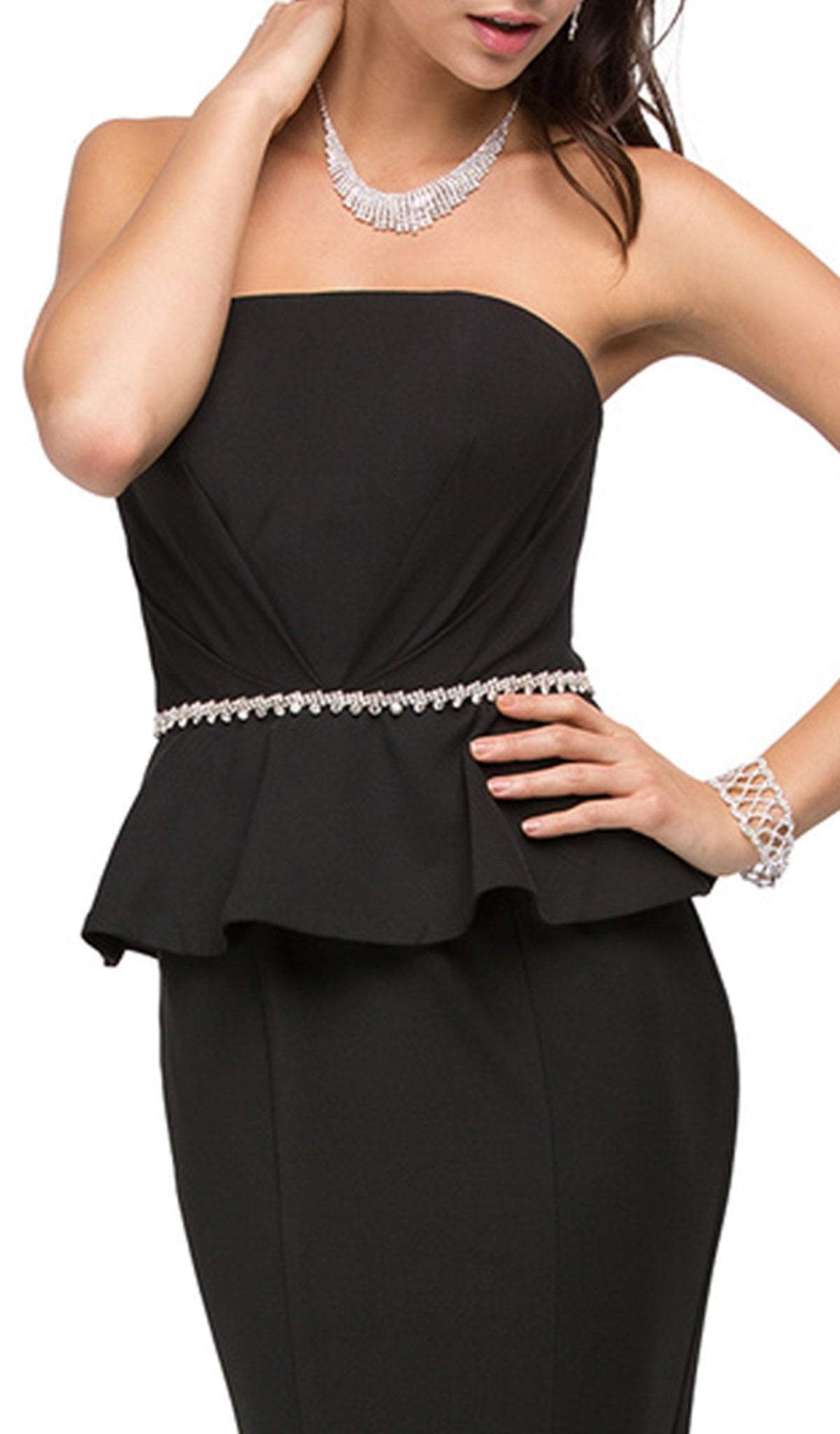 Dancing Queen - 9753 Removable Straps Embellished Peplum Evening Dress Special Occasion Dress S / Black