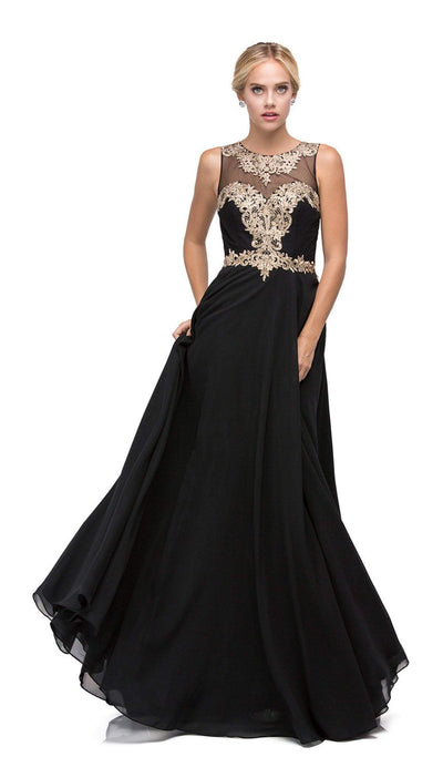 Dancing Queen - 9764 Gilded Lace Illusion A-Line Prom Dress Special Occasion Dress XS / Black