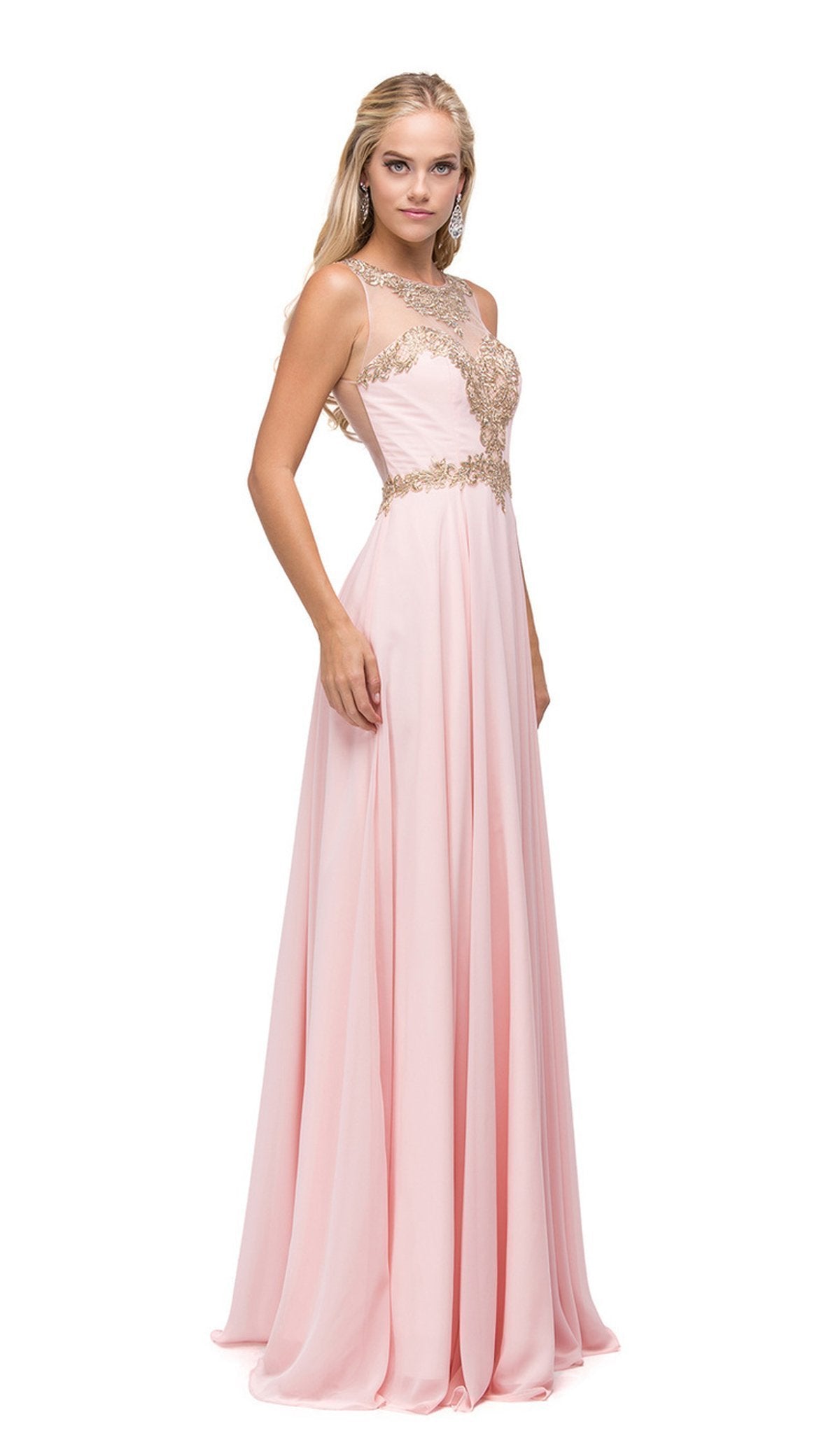Dancing Queen - 9764 Gilded Lace Illusion A-Line Prom Dress Special Occasion Dress XS / Blush