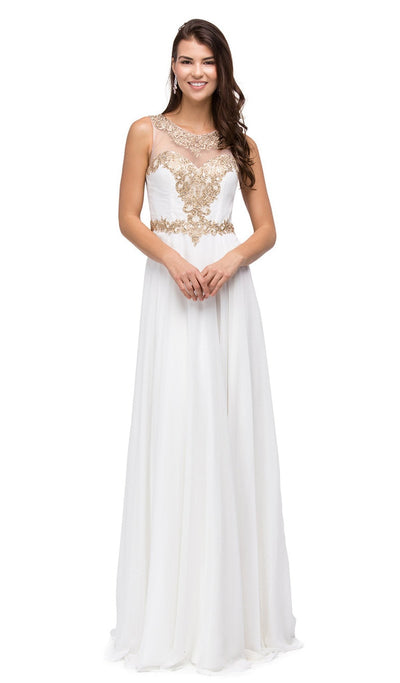 Dancing Queen - 9764 Gilded Lace Illusion A-Line Prom Dress Special Occasion Dress XS / Off White