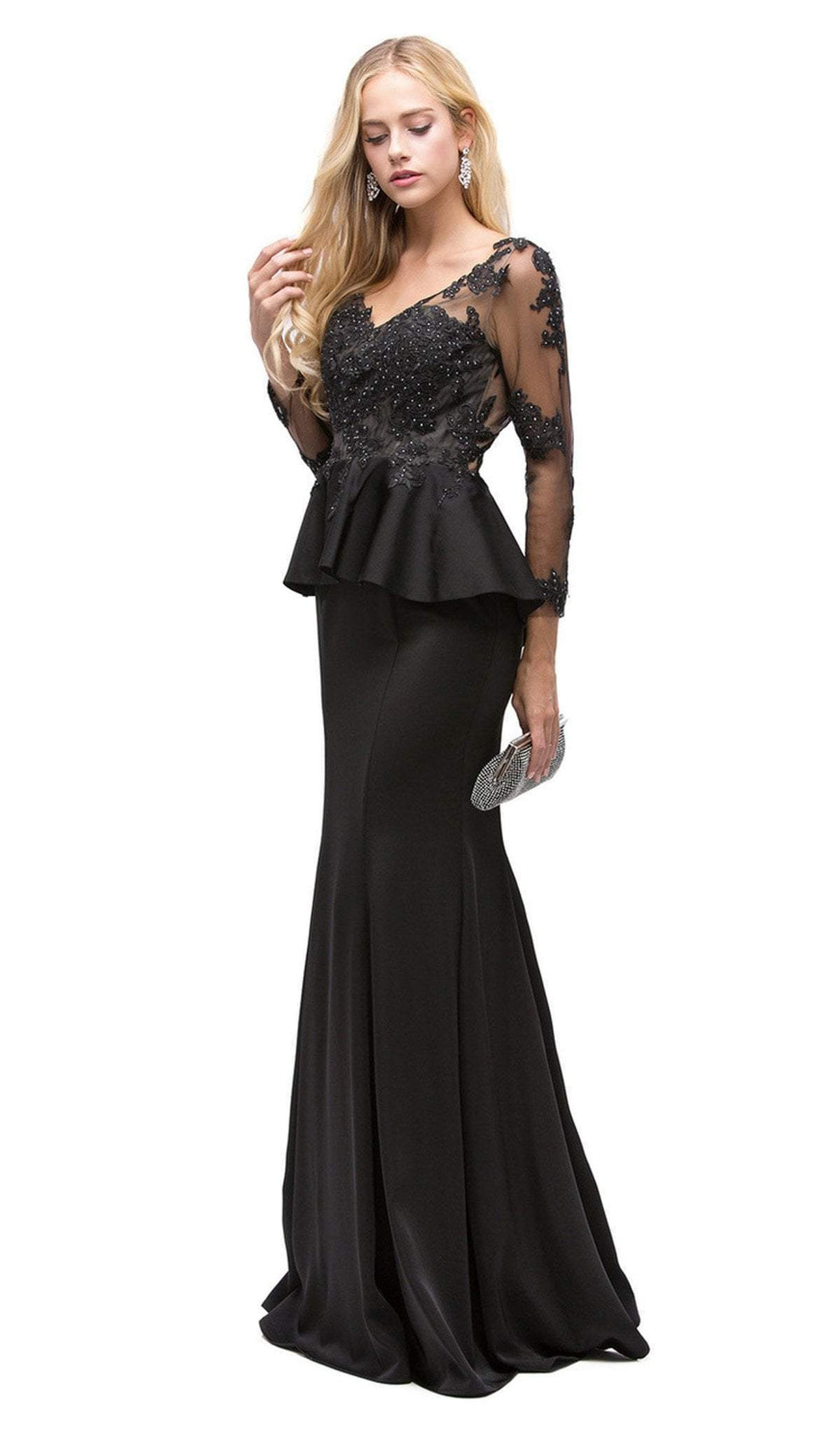 Dancing Queen - 9765 Attractive Lace Beaded Bodice Long Prom Dress Prom Dresses XS / Black