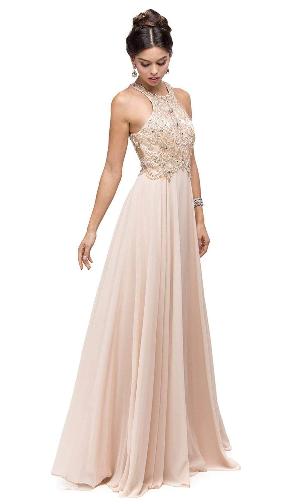 Dancing Queen - 9776 Chiffon Halter A-Line Evening Dress Special Occasion Dress XS / Champagne