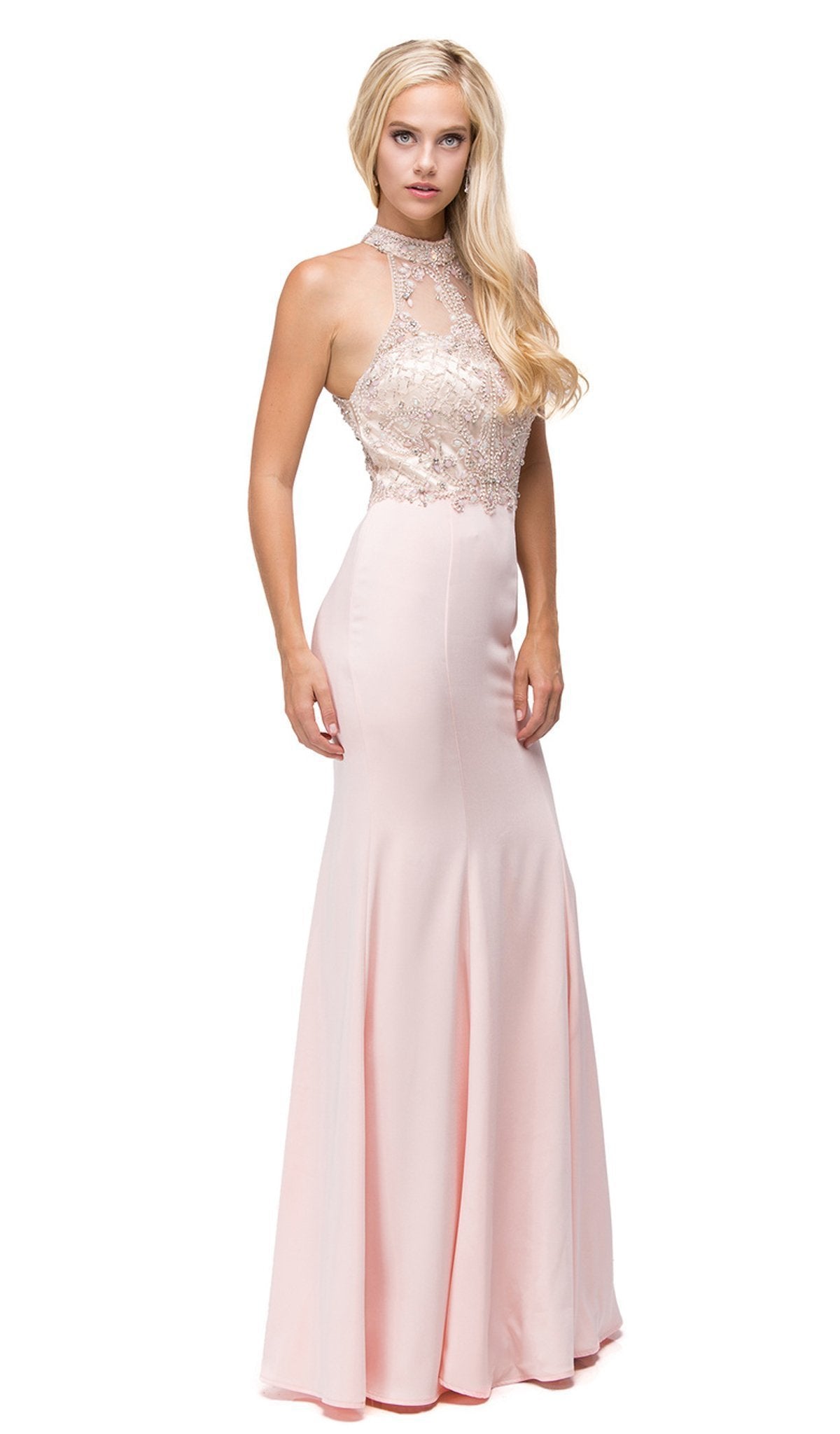 Dancing Queen - 9777 Illusion Cutout Sheath Evening Gown Special Occasion Dress XS / Blush