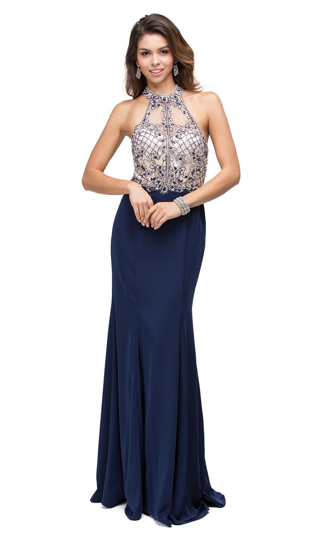 Dancing Queen - 9777 Illusion Cutout Sheath Evening Gown Special Occasion Dress XS / Navy