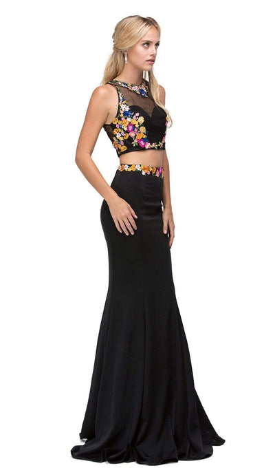 Dancing Queen - 9778 Floral Embroidered Two-piece Mermaid Prom Dress Prom Dresses XS / Black/Yellow
