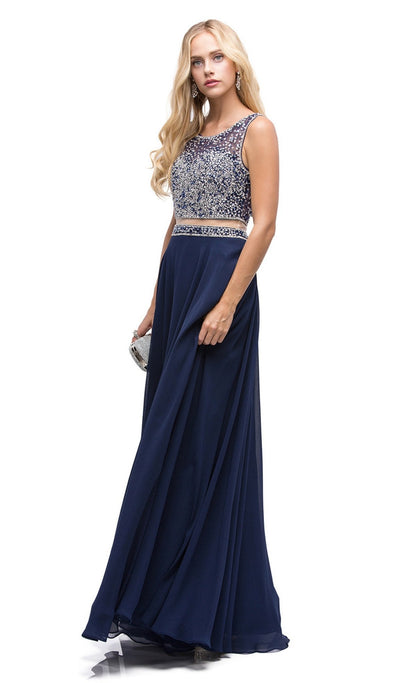 Dancing Queen - 9789 Illusion Two-Piece Embellished Top Prom Dress Special Occasion Dress XS / Navy