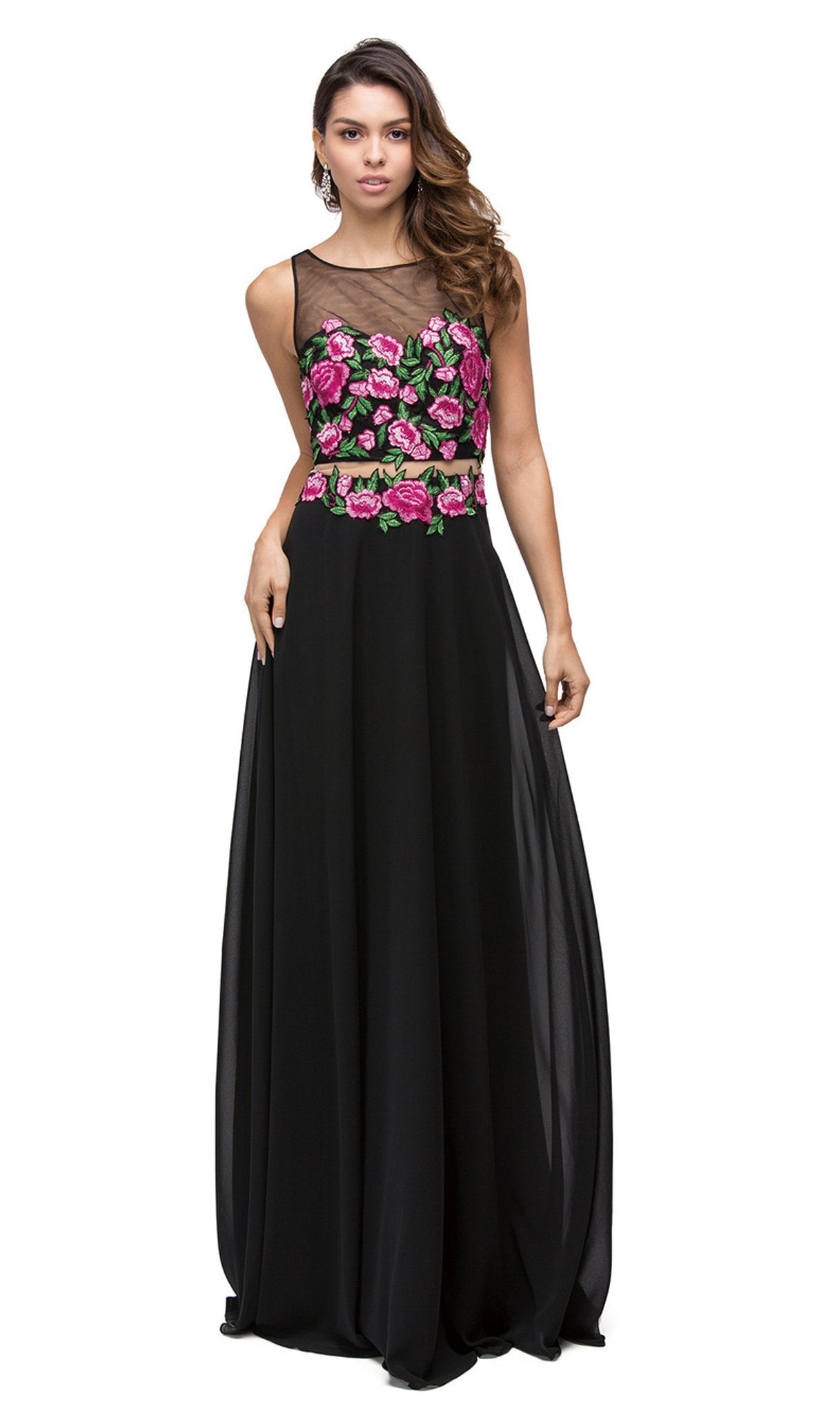 Dancing Queen - 9800 Simulated Two-Piece Embroidered Applique Evening Dress Special Occasion Dress XS / Black