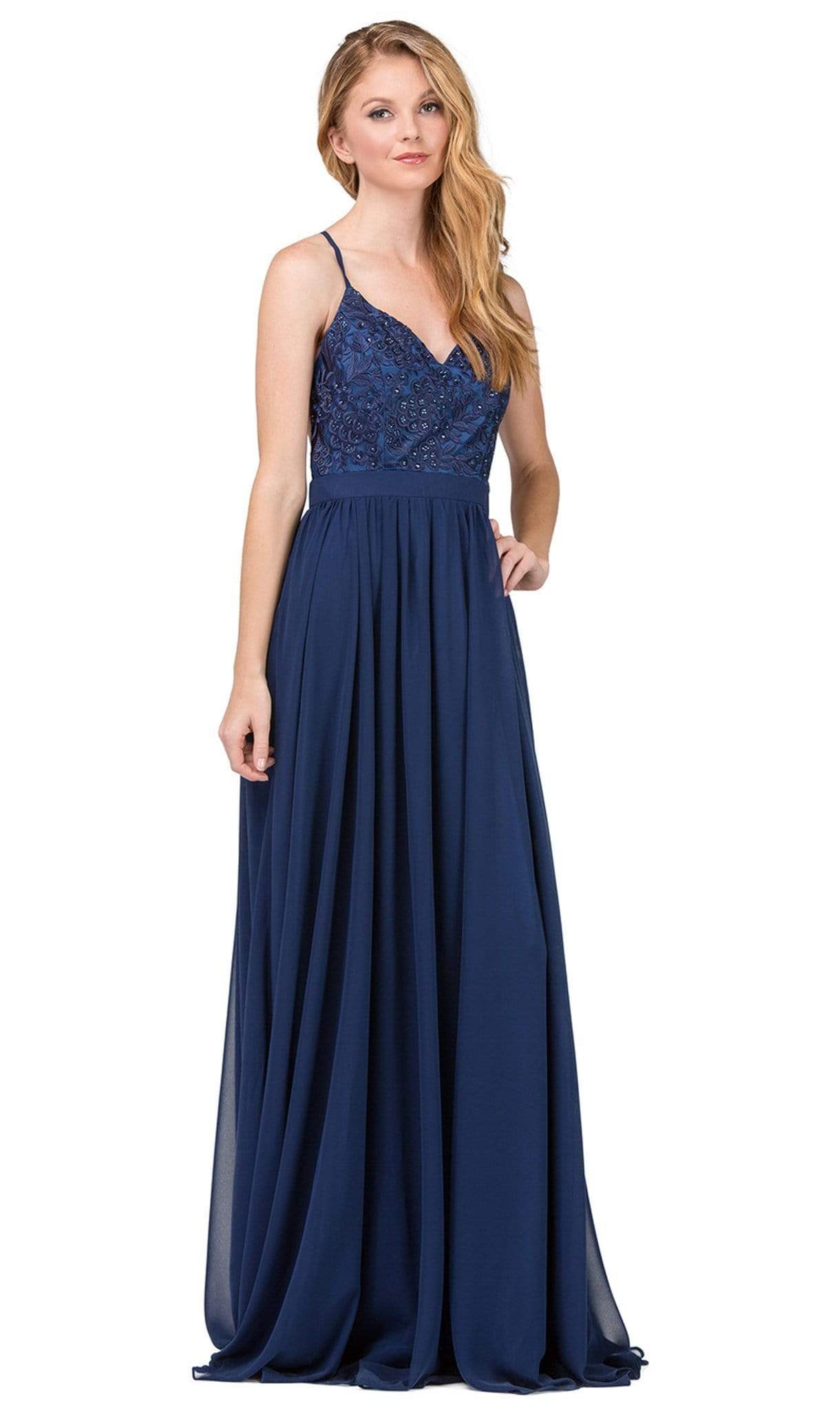 Dancing Queen - 9850 Beaded Lace V-neck A-line Prom Dress Prom Dresses XS / Navy