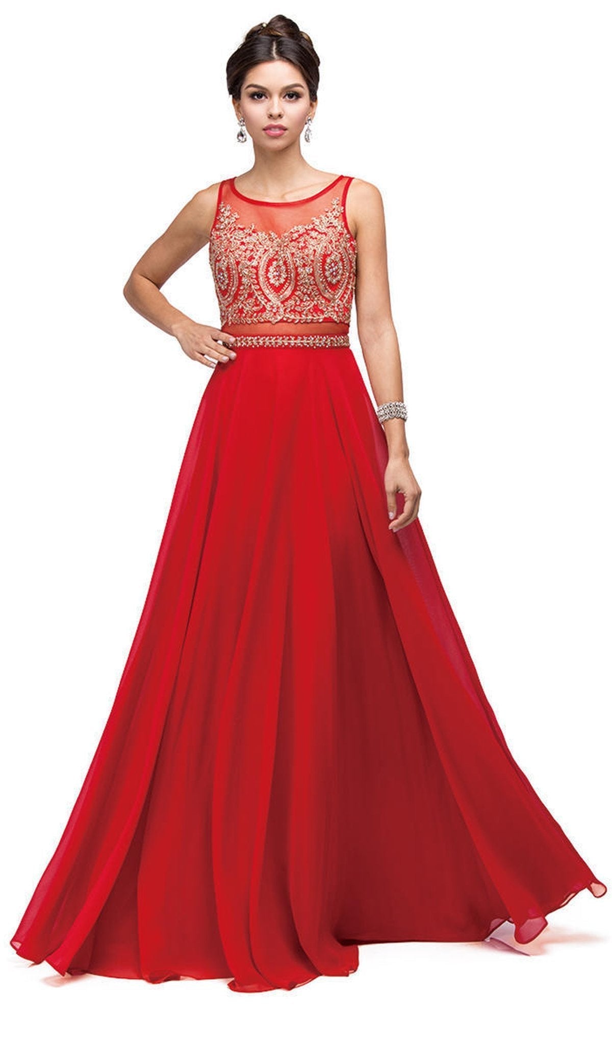 Dancing Queen - 9856 Illusion Bateau Gilded Evening Gown Special Occasion Dress