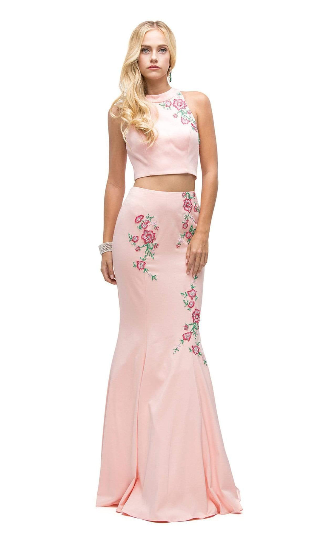 Dancing Queen - 9873 Two Piece Halter Mermaid Evening Dress Special Occasion Dress XS / Blush