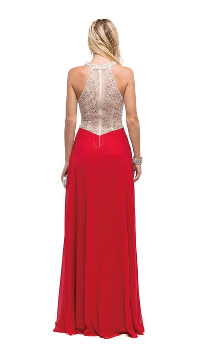 Dancing Queen - 9881 Bedazzled Halter A-line Evening Dress Evening Dressses M / Red
