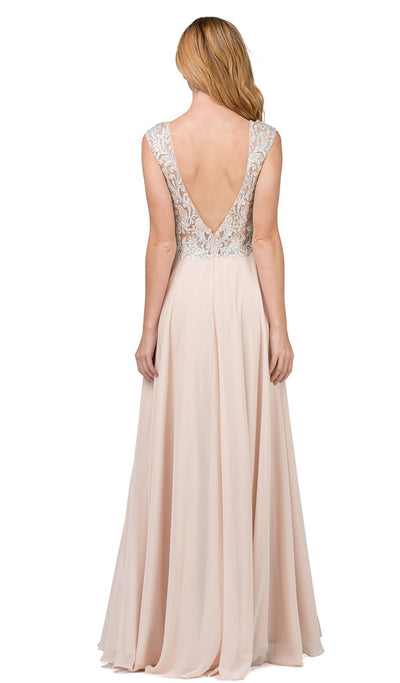 Dancing Queen - 9899 Embellished Lace Bodice  V-Back Long Formal Dress Mother of the Bride Dresses