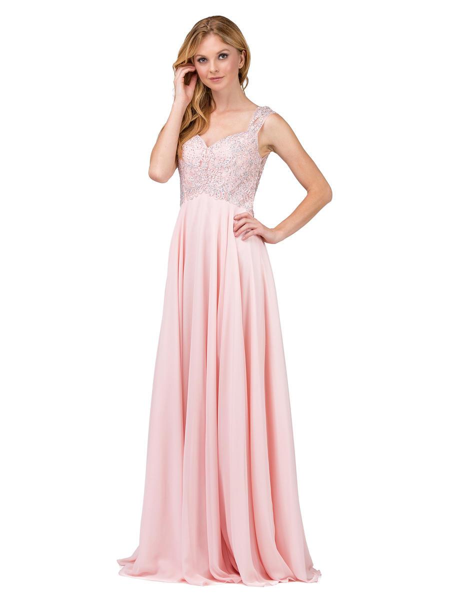 Dancing Queen - 9899 Embellished Lace Bodice  V-Back Long Formal Dress Mother of the Bride Dresses XS / Blush