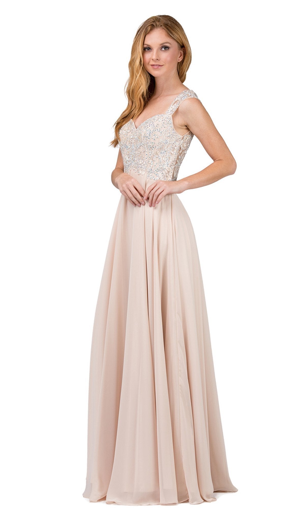 Dancing Queen - 9899 Embellished Lace Bodice  V-Back Long Formal Dress Mother of the Bride Dresses XS / Champagne