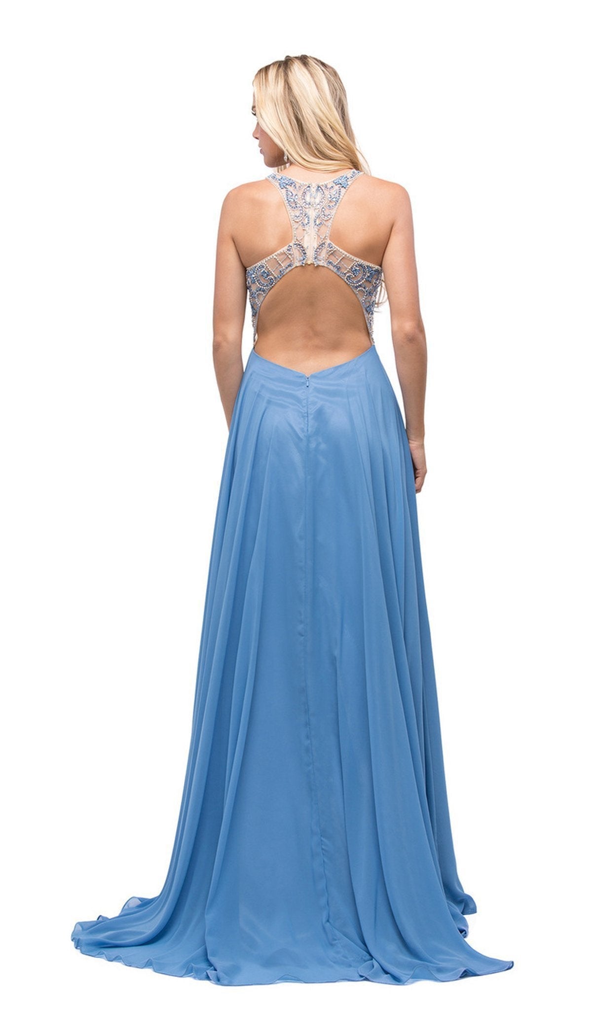 Dancing Queen - 9901 Beaded Illusion Scoop A-line Evening Dress Special Occasion Dress M / Perry Blue