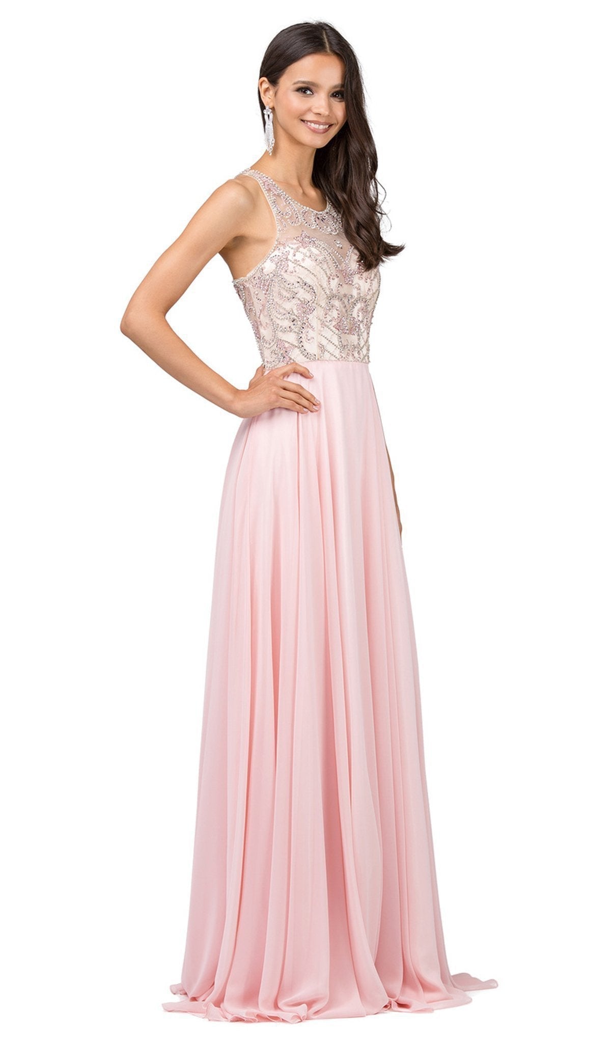 Dancing Queen - 9901 Beaded Illusion Scoop A-line Evening Dress Special Occasion Dress XS / Blush